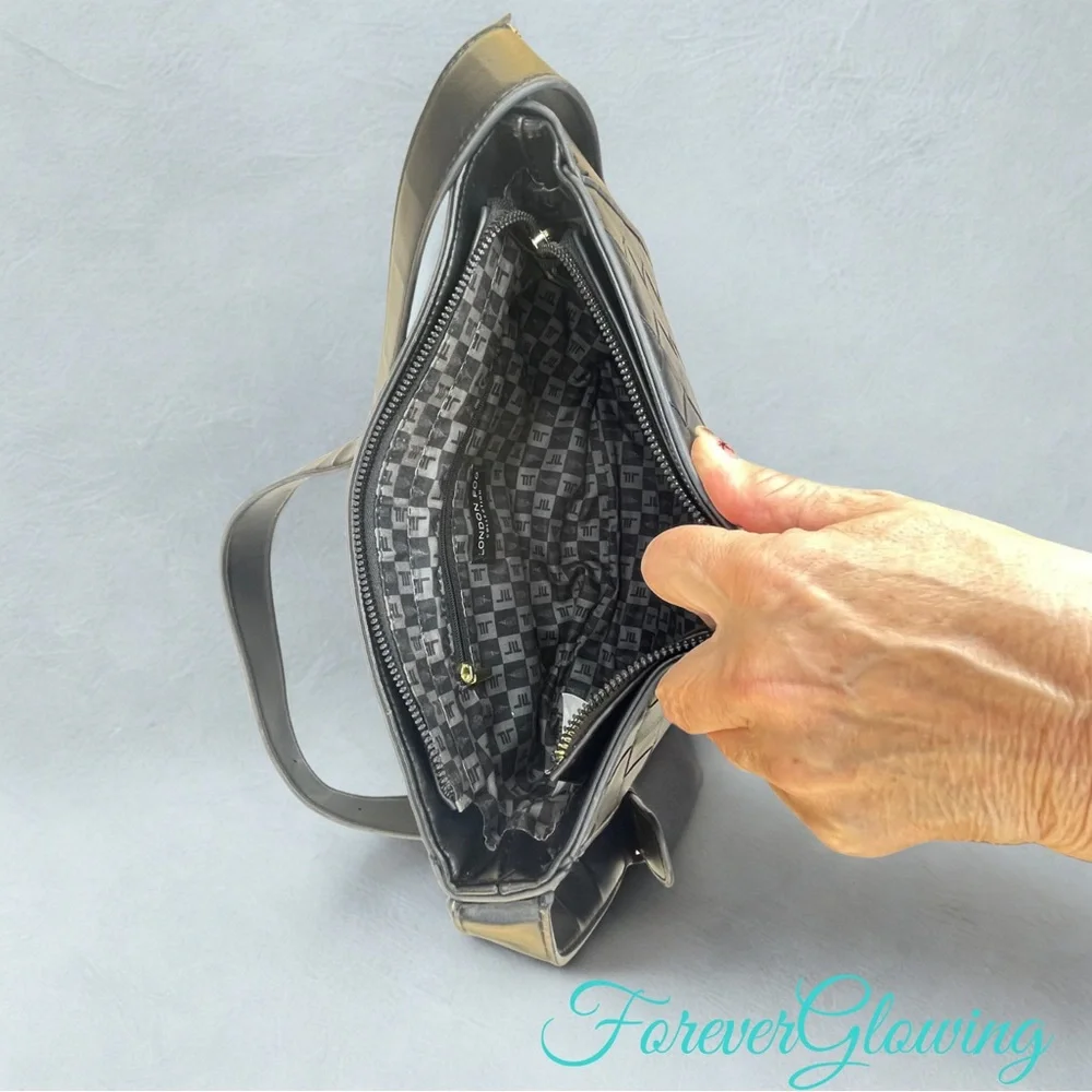 London Fog Black Crossbody Bag Purse – Woven Faux Leather